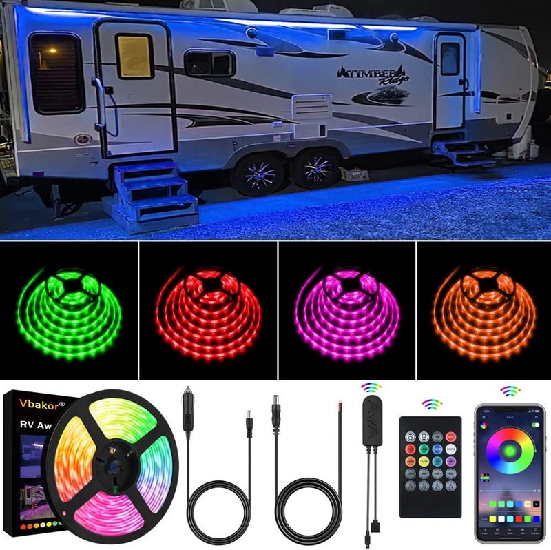 Vbakor RV Awning Lights Kit, 20FT RGB Dimmable Waterproof 12V Camper Awning Strip Lights with APP/Remote Control, Sound Music Sync, RV Exterior Lighting for Party Motorhome Travel Trailer - Image 1